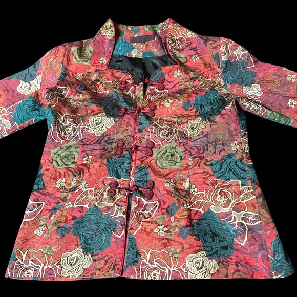 Asian Style Floral Jacket Size M/L /Oriental /Bohemian Brocade Button - Picture 1 of 12